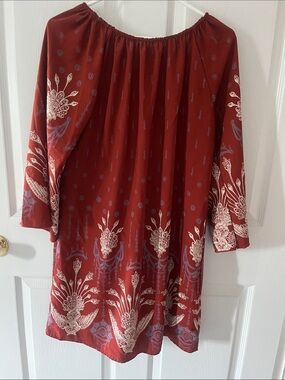 Women’s La Ropas burnt orange Off-Shoulder Floral Print Dress Sz med